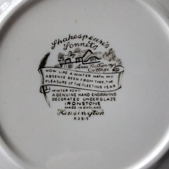 Shakespeare's Sonnets Plate with Winter Scene of Anne Hathaway's Cottage - Picture 2 of 6